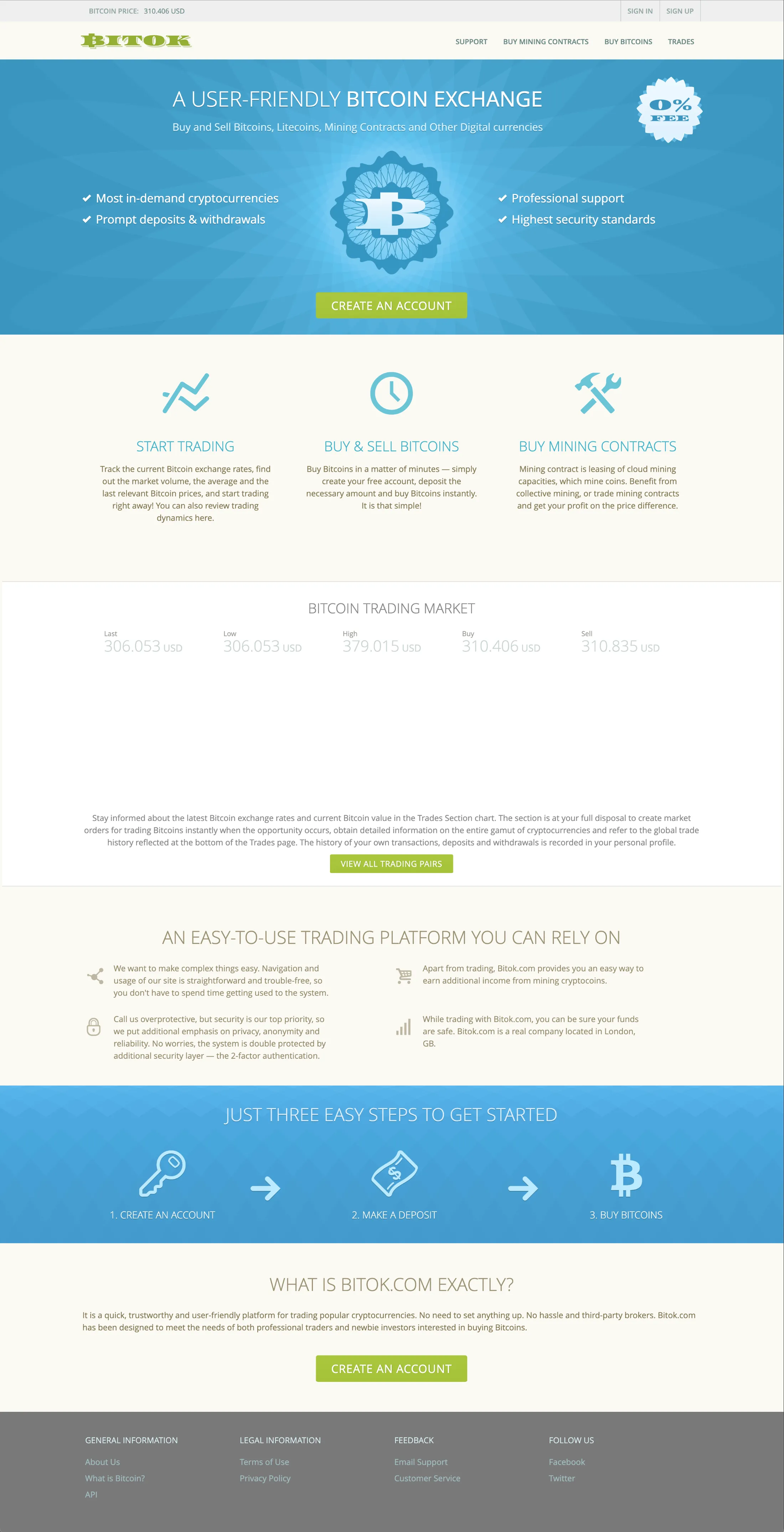 Bitok exchange interface