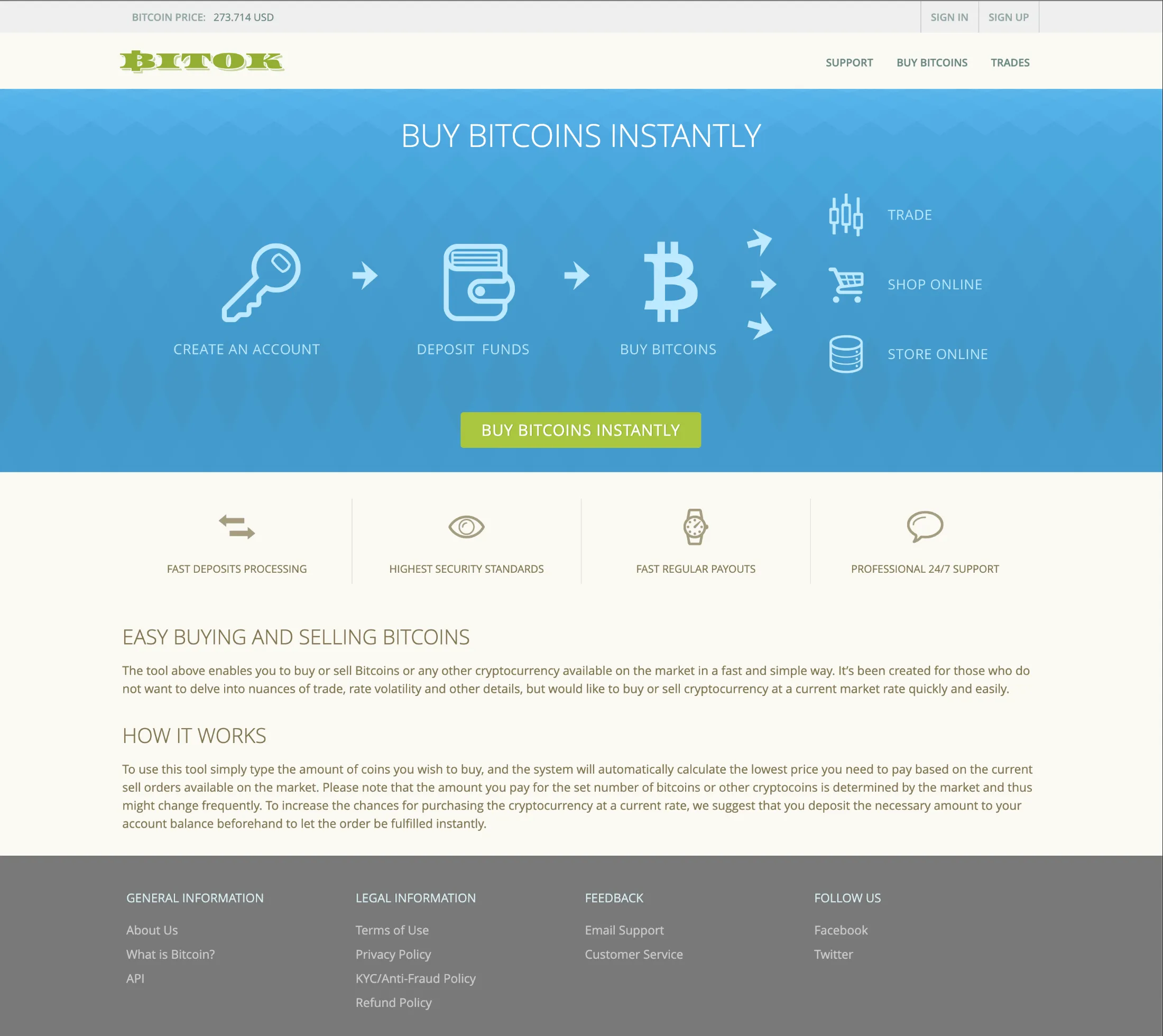 Bitok payment methods